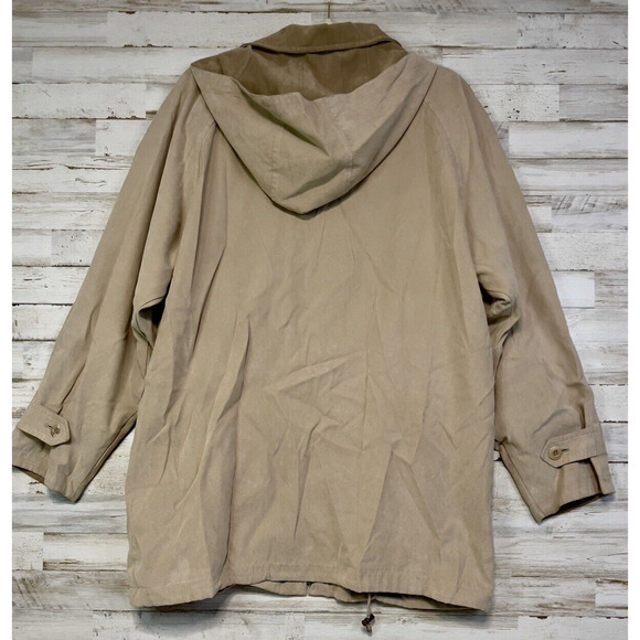 London Fog Mens Lightweight Jacket Tan Lg w/ Removable Hood & Drawstring Waist - Picture 4 of 10